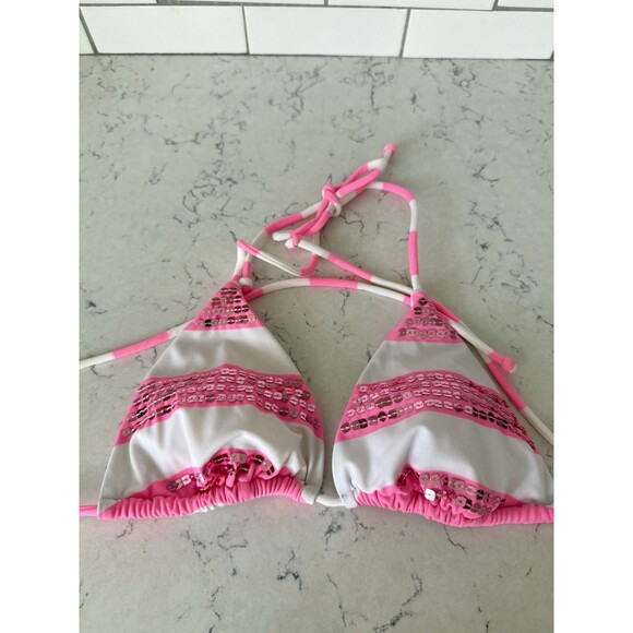 Victoria's Secret pink and white striped sequin triangle bikini top - Picture 2 of 5